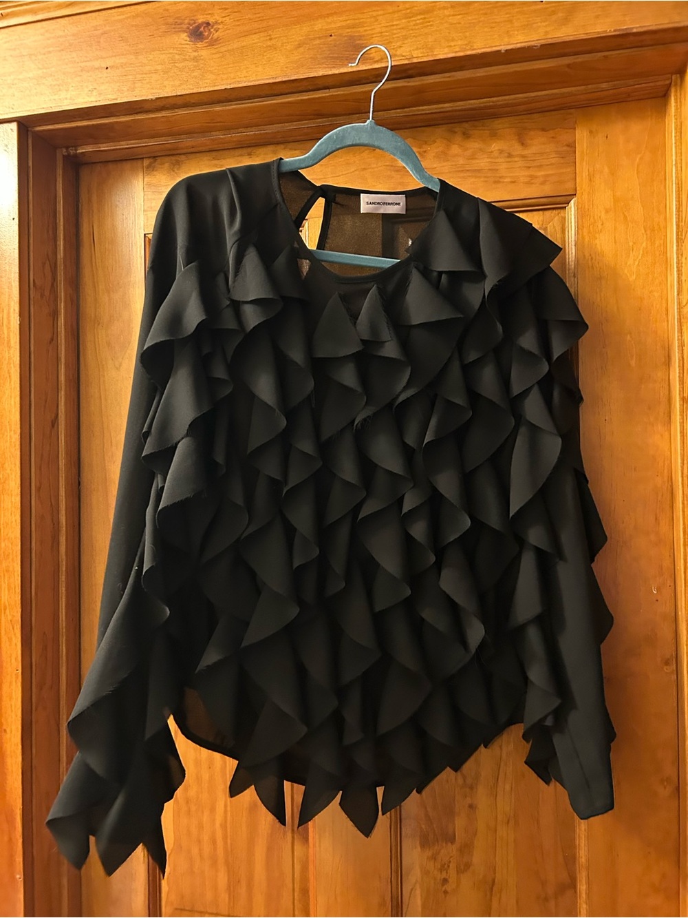 Ruffled Long-Sleeve Black Blouse by Sandro Ferrone